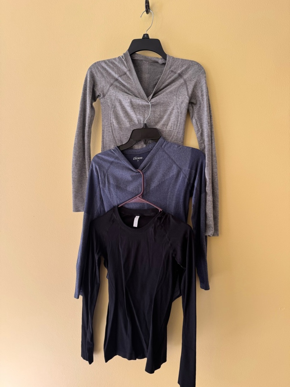 Three Long-Sleeve Tops - Gray, Blue, Black